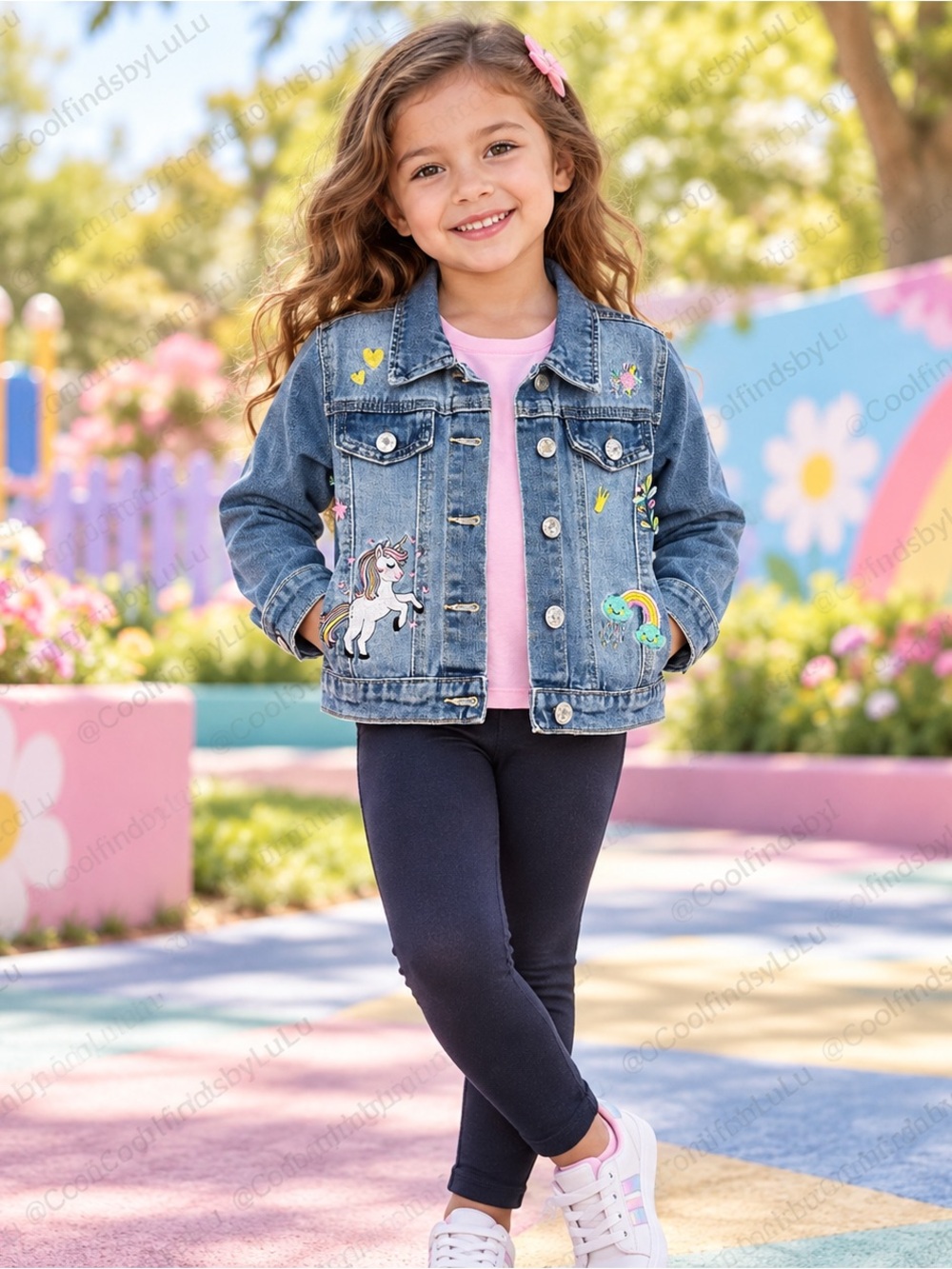 SHEIN Girls’ Unicorn Embroidered Denim Jacket Size 6Y